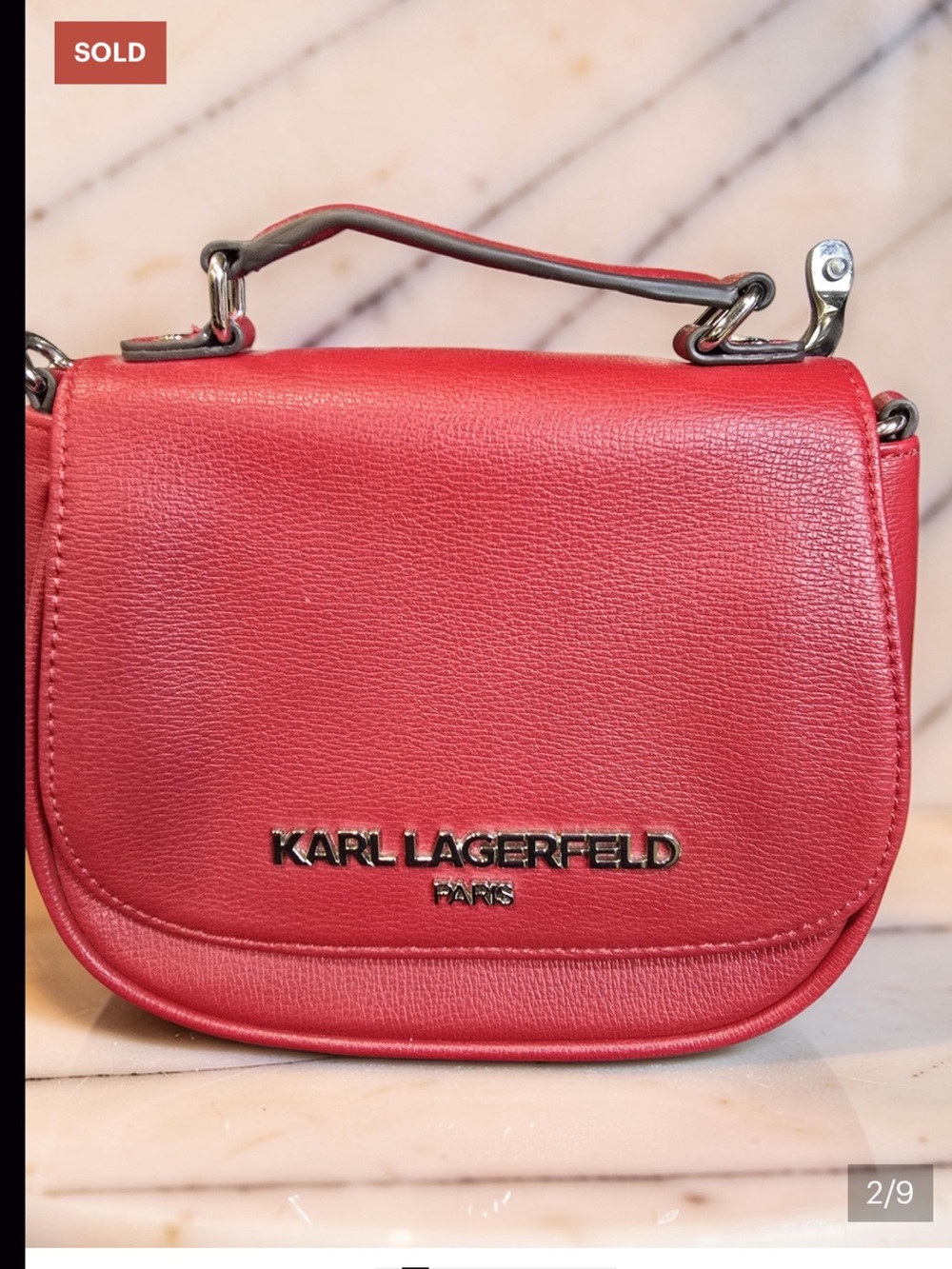 Karl Lagerfeld Paris Crimson Red Leather Saddle Crossbody Bag